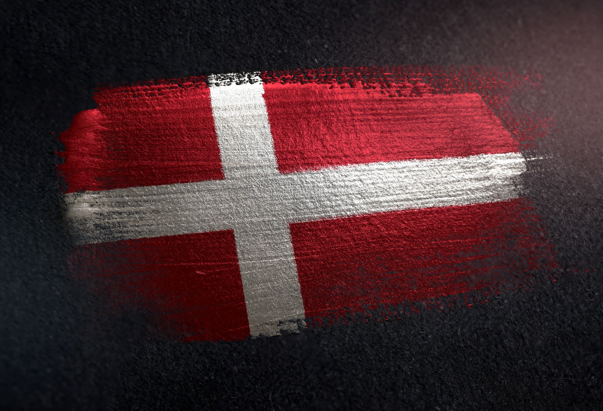 Denmark Flag Made of Metallic Brush Paint on Grunge Dark Wall